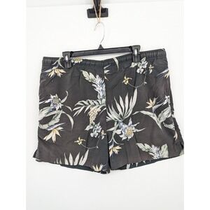 Tommy Bahama Relax Men's Hawaiian Black Floral Swim Trunks Shorts, Large